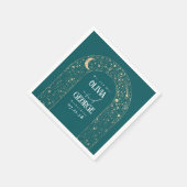 Serviette En Papier Étoiles de lune céleste Mariage Turquoise (Coin)