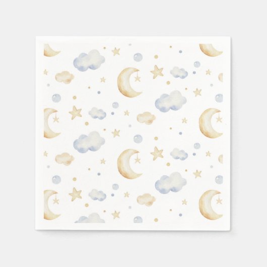 Serviette En Papier Etoiles de lune d'aquarelle et Motif de nuage (Devant)
