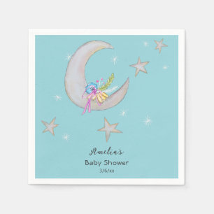 Serviette En Papier Étoiles de lune Floral Aqua bleu main dessinée Bab