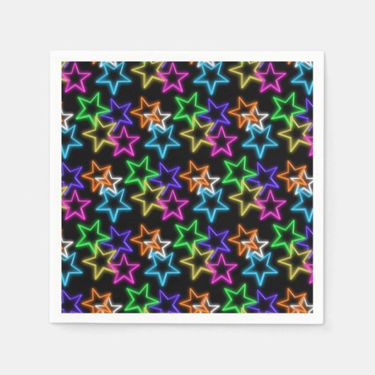 Serviette En Papier Étoiles de néon sur noir (Devant)
