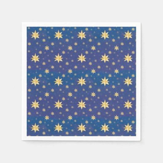 Serviette En Papier Étoiles de Noël Or sur bleu (Devant)