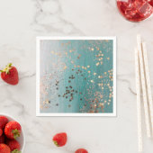 Serviette En Papier Étoiles d'or chatoyantes sur Turquoise (En situation)