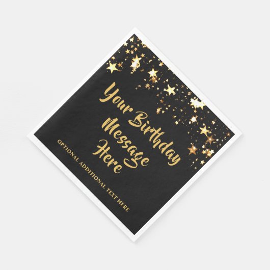 Serviette En Papier Étoiles d'or noir d'anniversaire moderne personnal (Coin)