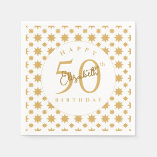 Serviette En Papier Étoiles Dorées 50e Anniversaire Nom Personnalisé