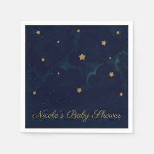 Serviette En Papier Étoiles Dorées Ciel de Nuit Sombre Bleu Fête de Bé