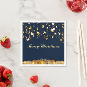 Serviette En Papier Étoiles dorées de Noël, boules, arbre et message