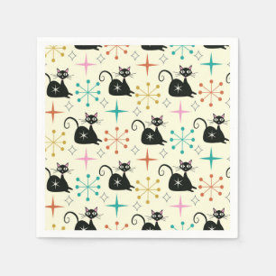 Serviette En Papier Étoiles du milieu du siècle avec chat atomique noi