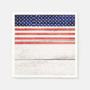 Serviette En Papier Étoiles et bandes Fête patriotique en bois rustiqu