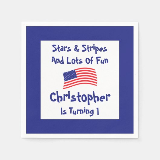 Serviette En Papier Étoiles et rayures 1er anniversaire (Devant)