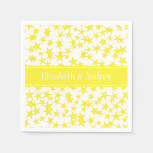 Serviette En Papier Etoiles jaunes Blanc BG, Nom jaune Monogramme