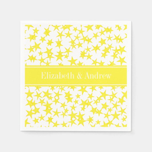 Serviette En Papier Etoiles jaunes Blanc BG, Nom jaune Monogramme (Devant)