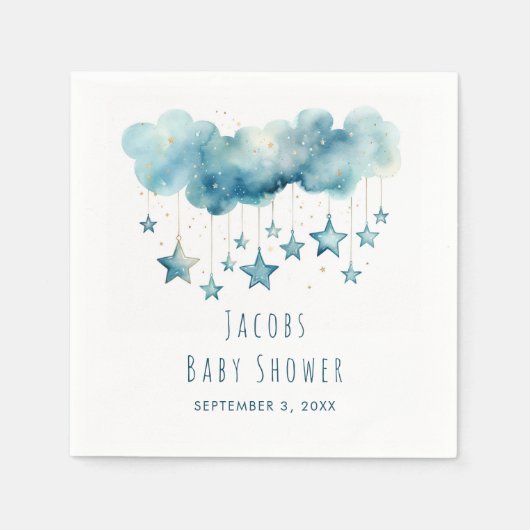 Serviette En Papier Étoiles rêve baby shower bleu étoiles serviette (Devant)