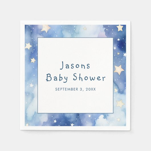 Serviette En Papier Etoiles rêve baby shower bleu invitation (Devant)