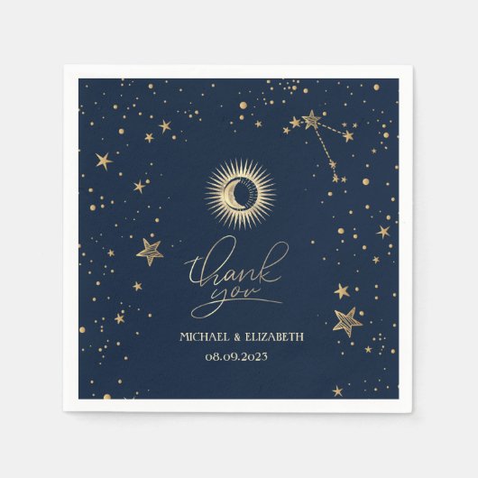 Serviette En Papier Étoiles Soleil Or Céleste Et Lune (Devant)