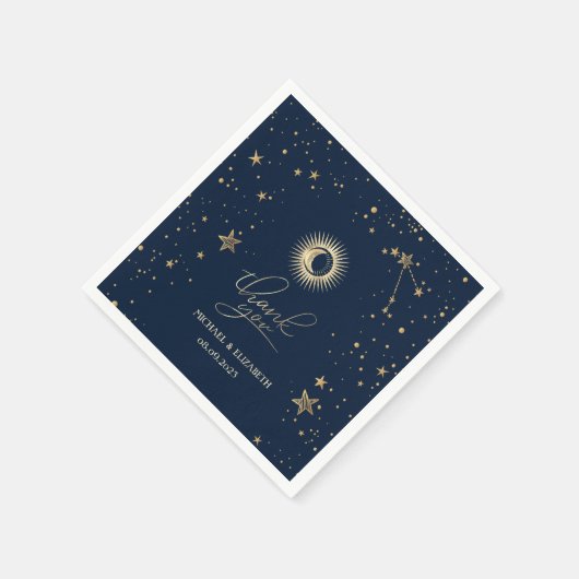 Serviette En Papier Étoiles Soleil Or Céleste Et Lune (Coin)