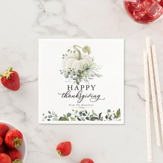 Serviette En Papier Eucalyptus blanc Citrouille Thanksgiving vert (En situation)
