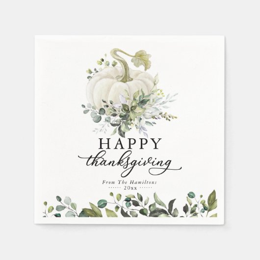 Serviette En Papier Eucalyptus blanc Citrouille Thanksgiving vert (Devant)