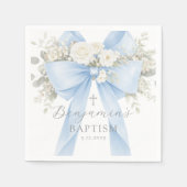 Serviette En Papier Eucalyptus Blue Bow Baby Boy Baptism (Devant)