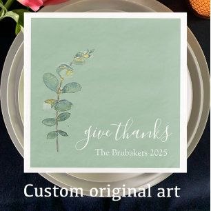 Serviette En Papier Eucalyptus Boho Personnalisé Remercier Thankgiving