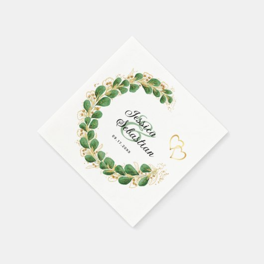 Serviette En Papier Eucalyptus Botanical Green & Gold Mariage élégant (Coin)
