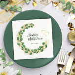 Serviette En Papier Eucalyptus Botanical Green & Gold Mariage élégant<br><div class="desc">Créez des serviettes personnalisées pour votre élégant mariage à thème botanique avec élégante couronne vert émeraude et or eucalyptus et le coeur sur arrière - plan blanc. Tapez le nom de la mariée et du marié et la date de l'événement à l'aide du modèle, ou customisez-le encore plus à l'intérieur...</div>