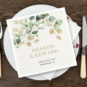 Serviette En Papier Eucalyptus Botanique Verdure & Mariage Gold Chic