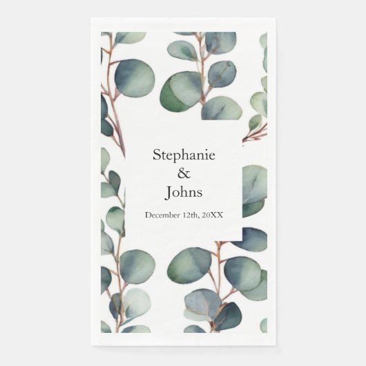 Serviette En Papier Eucalyptus Branches Dusty Blue Green Mariage (Devant)