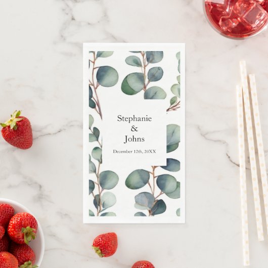 Serviette En Papier Eucalyptus Branches Dusty Blue Green Mariage (En situation)