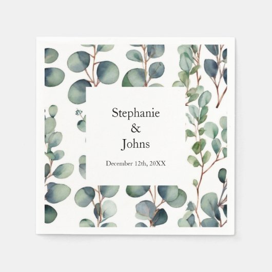 Serviette En Papier Eucalyptus Branches Vert Dusty Blue Artsy Mariage (Devant)