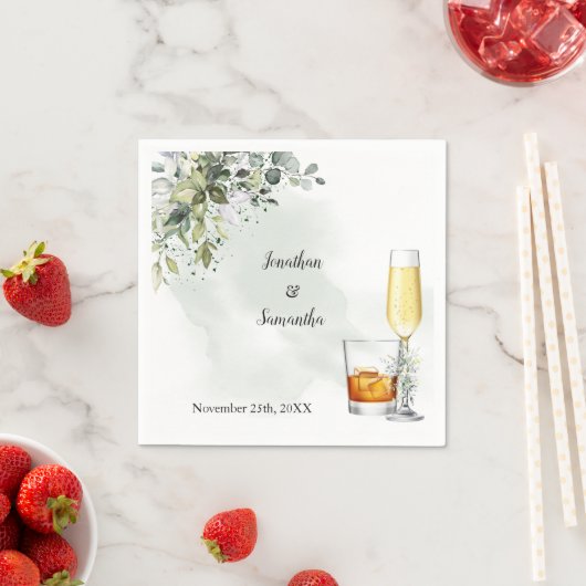 Serviette En Papier Eucalyptus Bubbles & Bourbon Mariage (En situation)