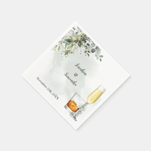 Serviette En Papier Eucalyptus Bubbles & Bourbon Mariage (Coin)