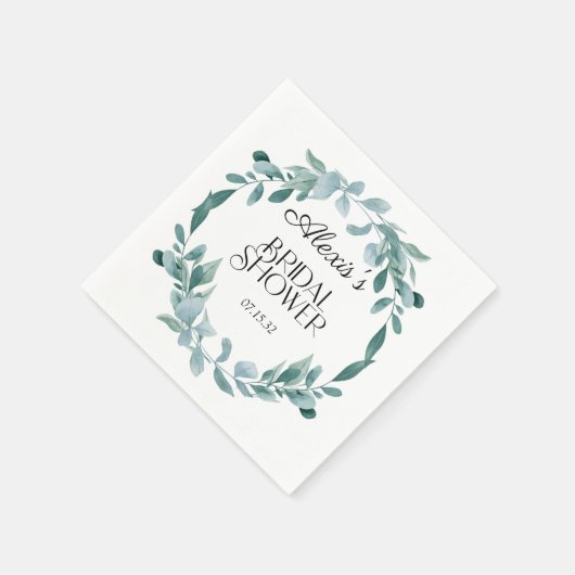 Serviette En Papier Eucalyptus Cadre Vert Fête des mariées Bleu Vert (Coin)