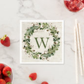 Serviette En Papier Eucalyptus & Cotton Birch Wreath Monogramme (En situation)
