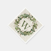 Serviette En Papier Eucalyptus & Cotton Birch Wreath Monogramme (Coin)