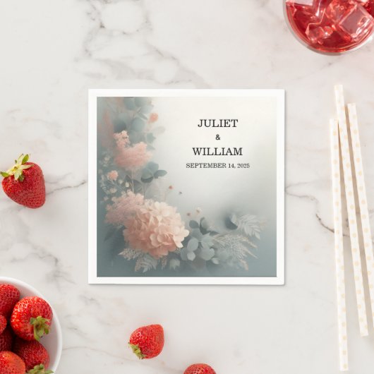 Serviette En Papier Eucalyptus Dentelle Tulle Pastel Dusty Mariage ble (En situation)