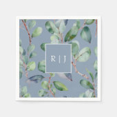 Serviette En Papier Eucalyptus Dusty Blue Monogram Mariage (Devant)