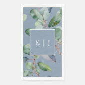 Serviette En Papier Eucalyptus Dusty Blue Monogram Mariage (Devant)
