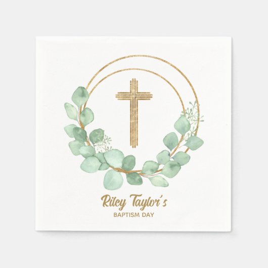 Serviette En Papier Eucalyptus et baptême croisé (Devant)