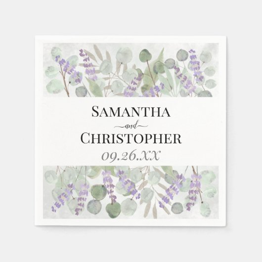 Serviette En Papier Eucalyptus et Lavender Rustique Mariage d'aquarell (Devant)