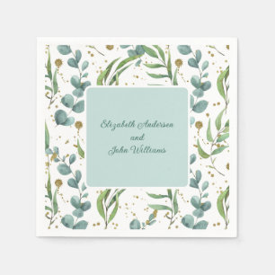 Serviette En Papier Eucalyptus Et Mariage Couple Or