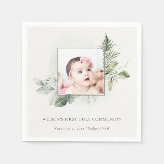 Serviette En Papier Eucalyptus Fern Foliage Photo Première Communion S (Devant)