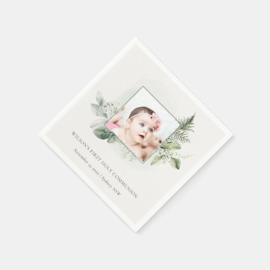 Serviette En Papier Eucalyptus Fern Foliage Photo Première Communion S (Coin)