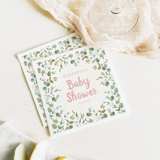 Serviette En Papier Eucalyptus Feuille Baby shower fille
