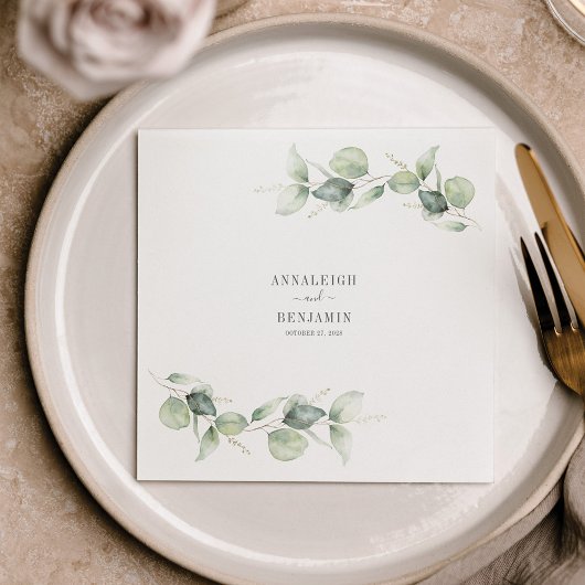 Serviette En Papier Eucalyptus Feuille Vert Mariage Cocktail Papier