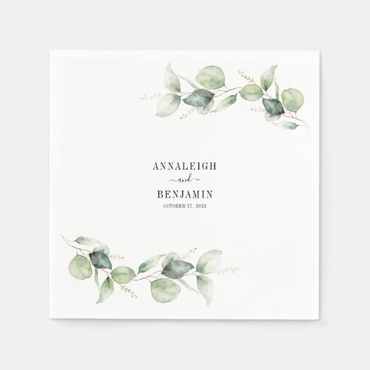 Serviette En Papier Eucalyptus Feuille Vert Mariage Cocktail Papier (Devant)