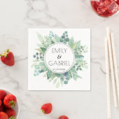 Serviette En Papier Eucalyptus Feuille Vert Mariage Papier Napkin (En situation)