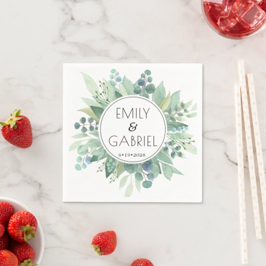 Serviette En Papier Eucalyptus Feuille Vert Mariage Papier Napkin (En situation)