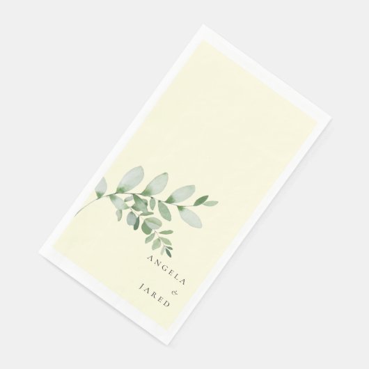 Serviette En Papier Eucalyptus Foliage Jaune Mariage Nom de couple (Coin)