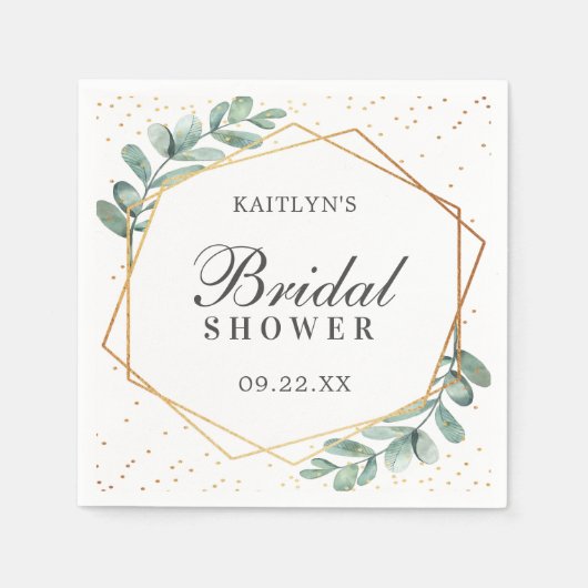 Serviette En Papier Eucalyptus géométrique mariage doré (Devant)