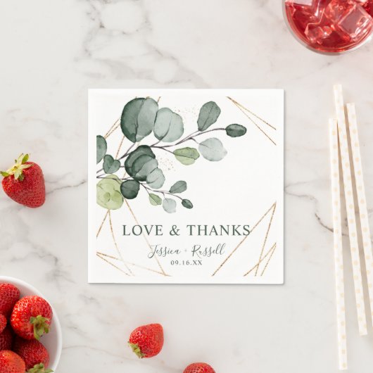Serviette En Papier Eucalyptus Gold Abstrait Love and Thanks Paper (En situation)